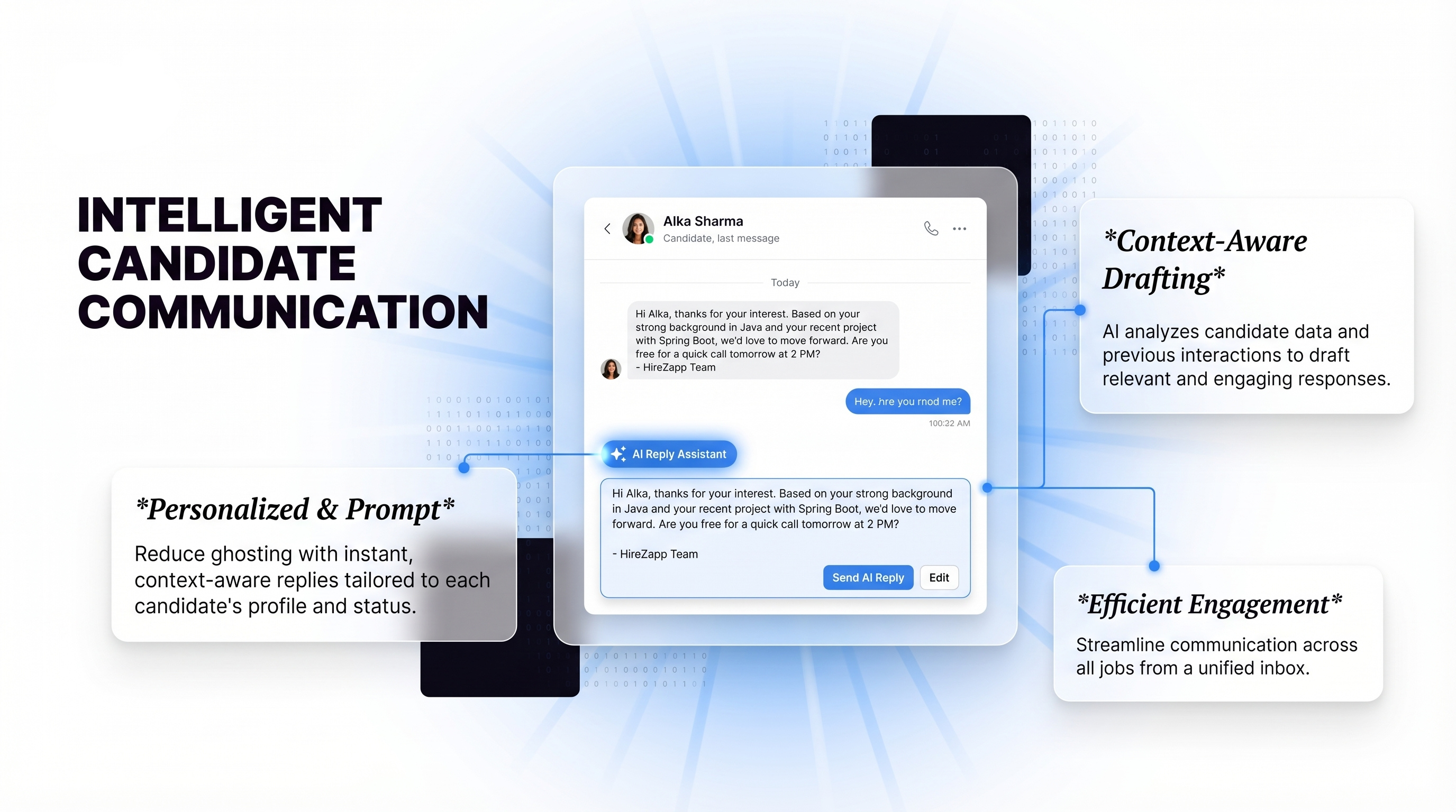 Candidate communication hub showing automated email threads